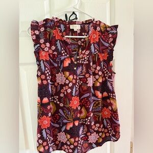 LOFT Women's Floral Blouse - Burgundy Red